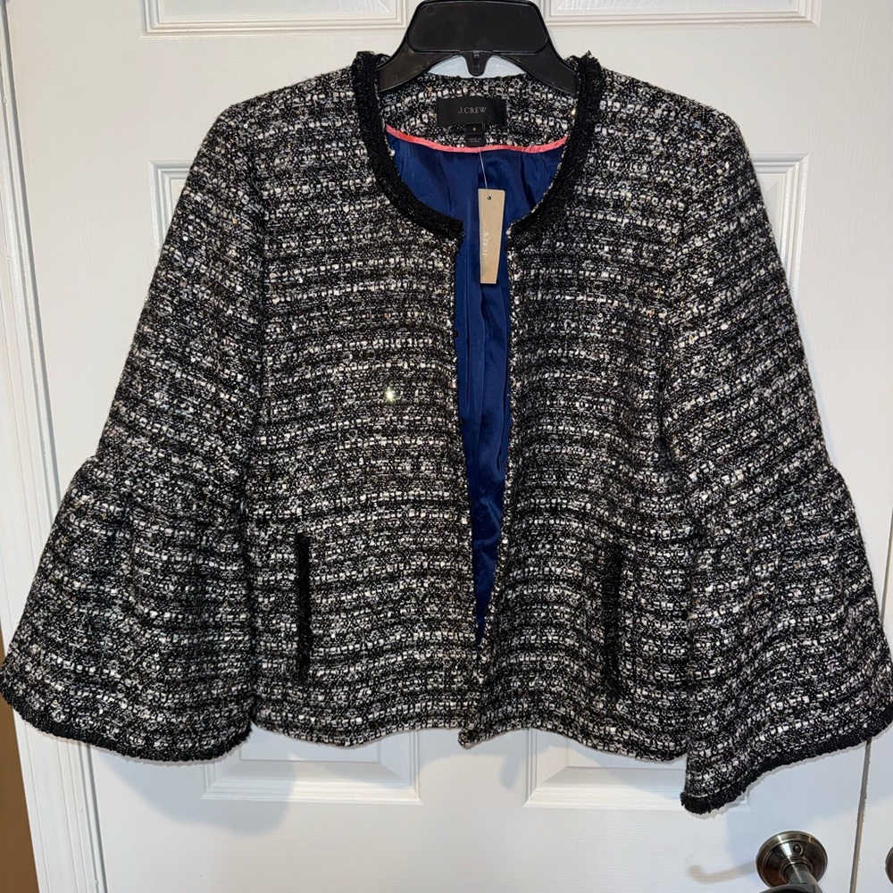 J. Crew Black & White Tweed Open-Front Jacket